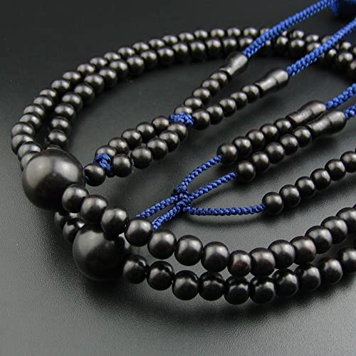 Myorenka Prayer Beads, Nichiren Sect, Men's, 12-inch, Ebony, Tassel, Authentic Style, 108 Beads, with Prayer Bead Pouch, Natural Wood, Suitable for Fu
