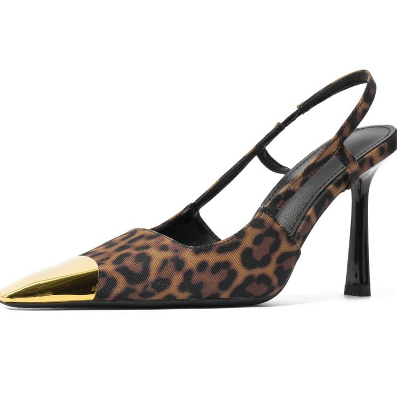 New Leopard Print Women Sandals Fashion Slip On Singbacks Shoes Eelgant Stripper Party Sandalias Shoes