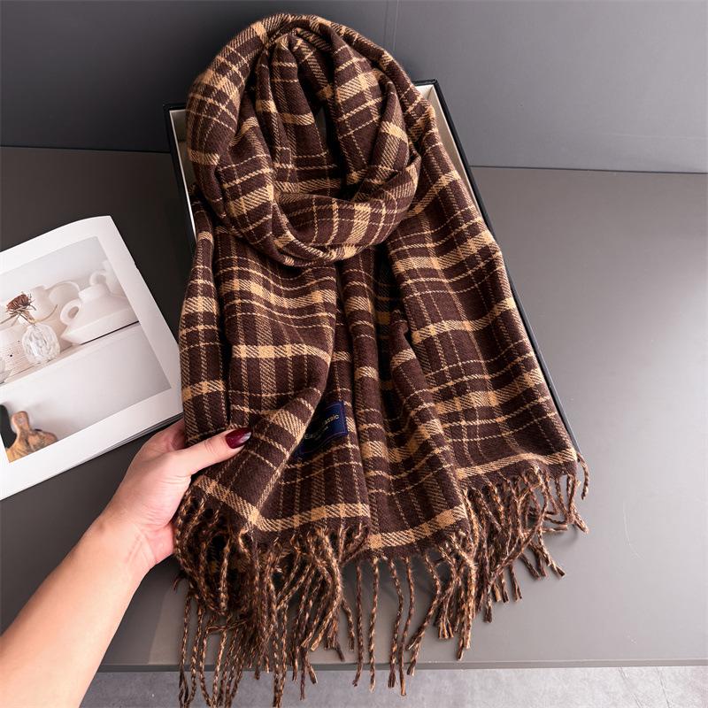 Elegants Classics Plaid Designer Scarf Women Luxury Neckerchief Winter Cashmere Shawl Blanket Wrap Pashmina Tassel Warm Lady