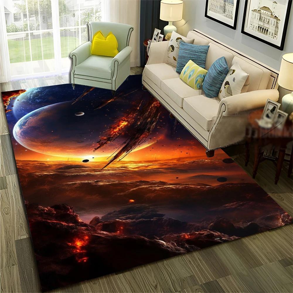 

Space Themed Area Rug With Artistic Cosmic Patterns Of Planets, Galaxies, And Nebulas, Soft Decorative Carpet For Living Room 40x60cm