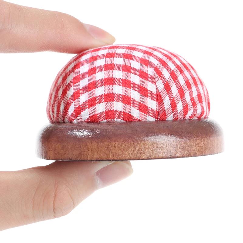 1Pc Ball Shaped DIY Craft Needle Pin Cushion Holder with Wood Bottom Sewing Pin Cushion Home Sewing Tools Accessory