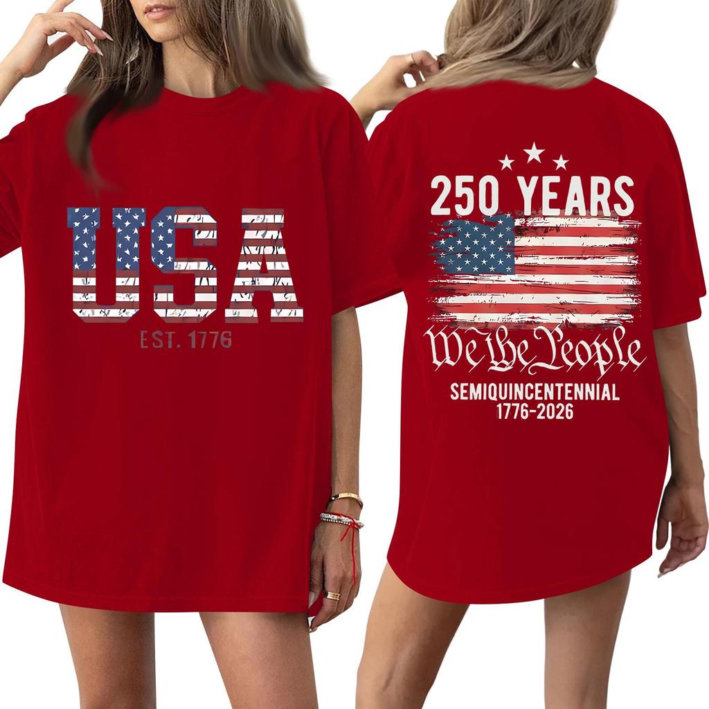 Women's Fashionable Casual Short-Sleeve Round Neck Printed T-Shirt For The 250th Anniversary Of The Founding Of The United States