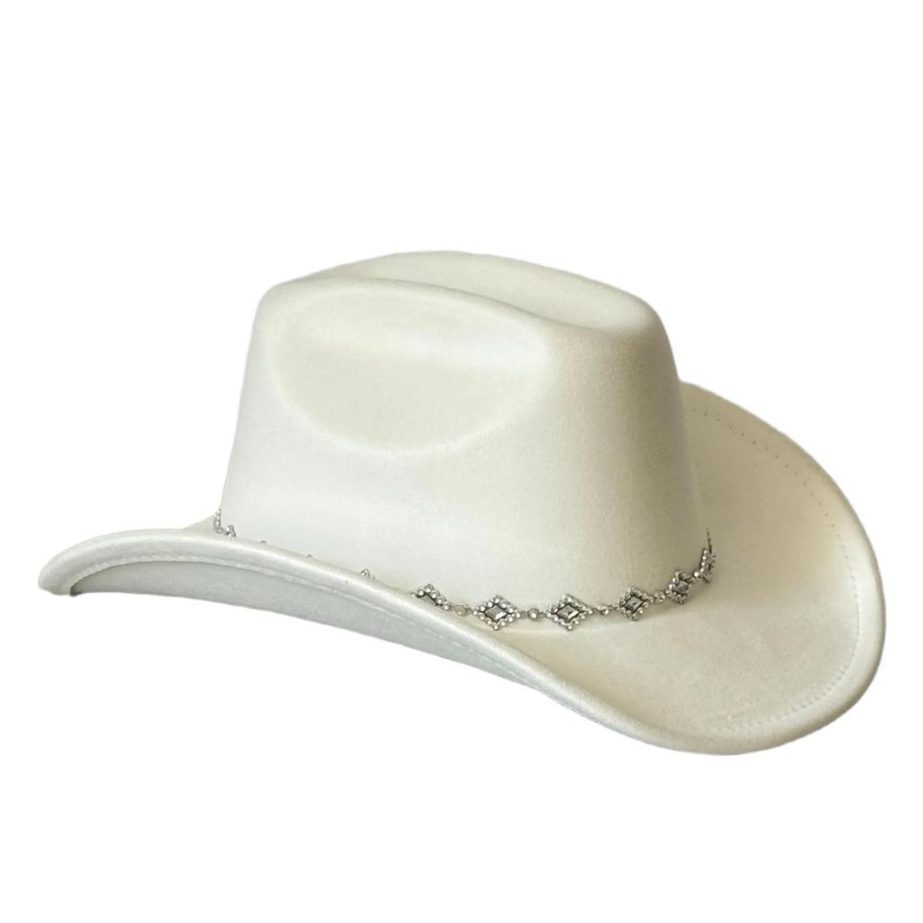 Rhombus Rhinestone Suede Cowboy Hat - Upturned Brim, Fluffy Design, Perfect for Parties or Gifts