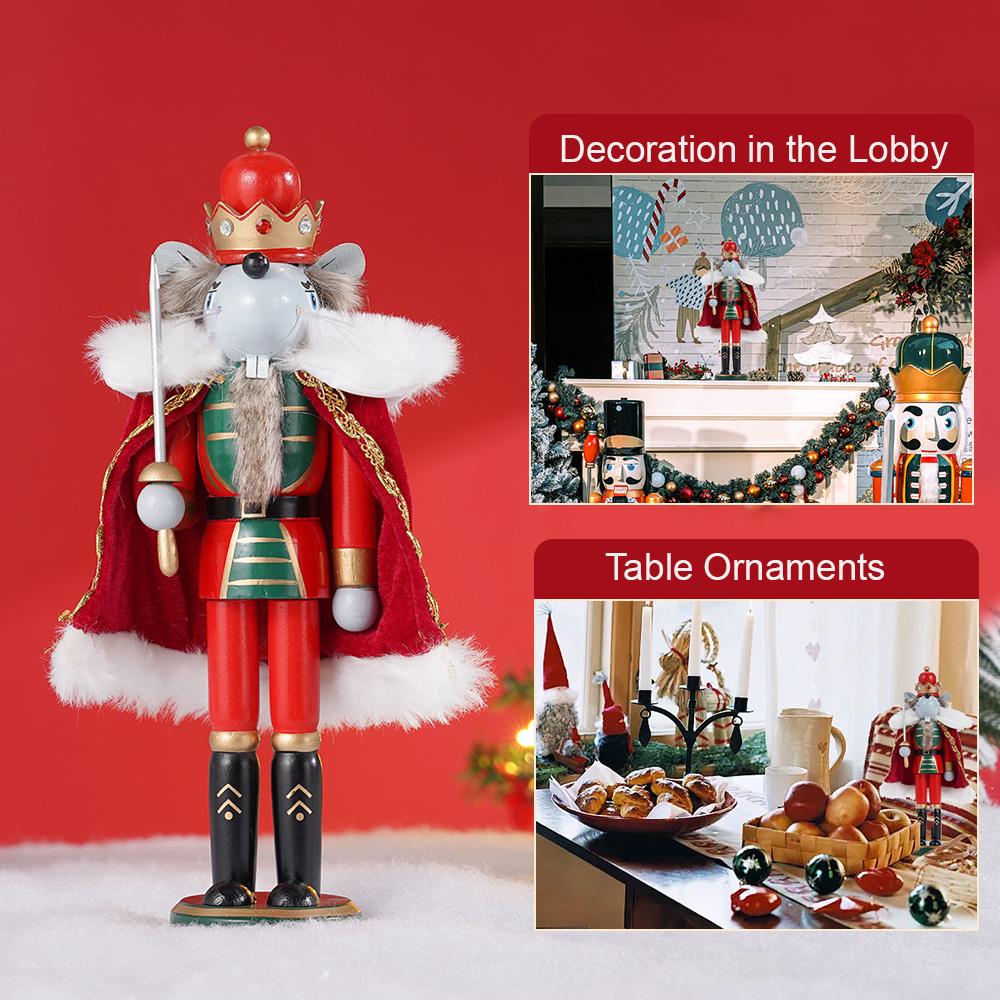 30CM Wooden Nutcracker Ornament Soldier Figure Handcraft Doll Home Office Table Xmas Decoration Statue Childrens Christmas Gift