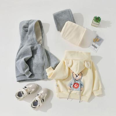 Plush Hooded Baby & Toddler Cartoon Sweatshirt Set for Boys & Girls - Autumn/Winter Two-Piece