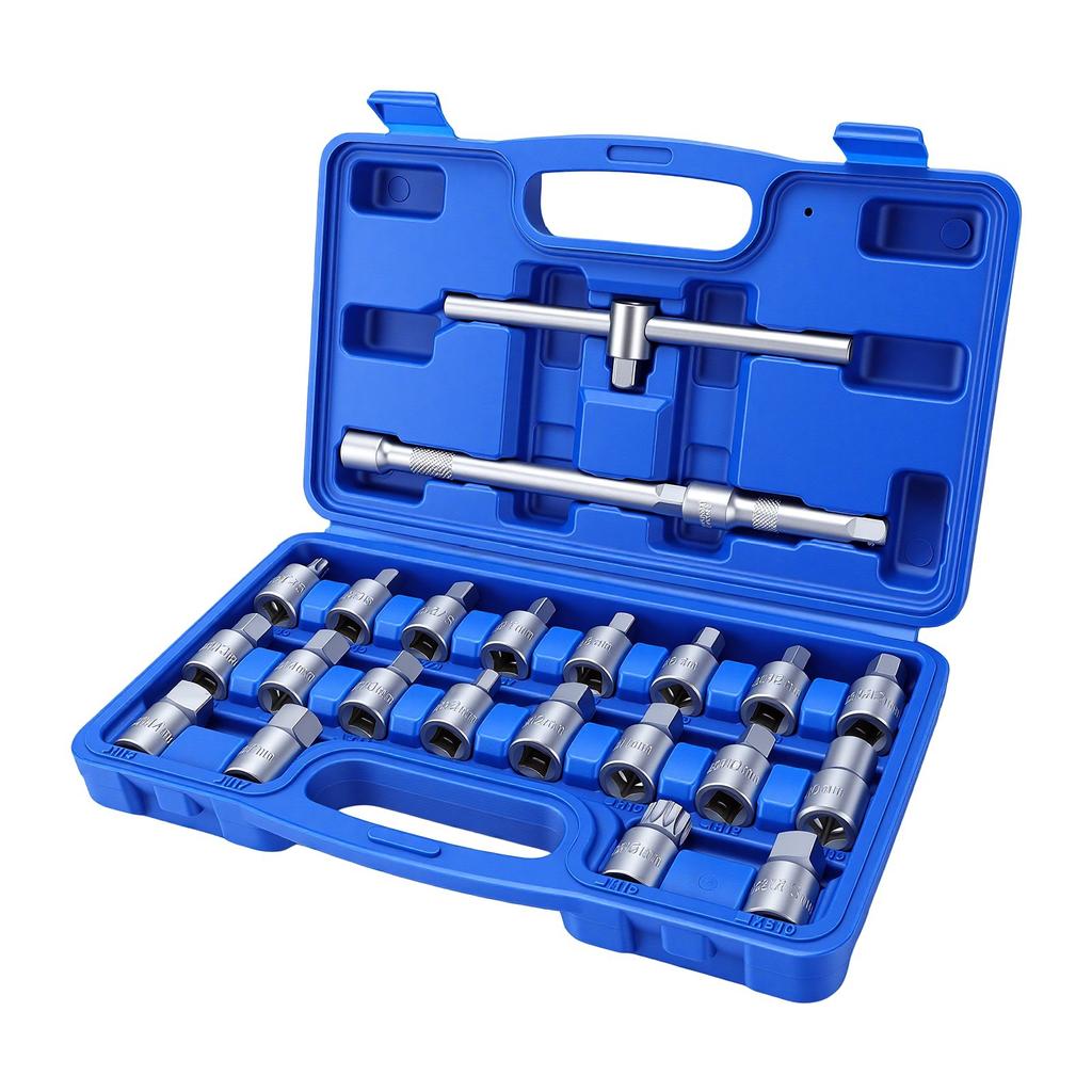 23PCS Drain Plug Socket Set 3 8 Inch Drive Oil Drain Plug Key for Oil Sump Gearbox Differential