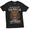 Men's Halls of Valhalla Viking T-Shirt Skull Helmet Norse Mythology Nordic Tee