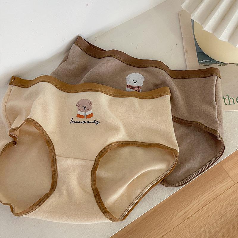 Autumn and Winter Imitation German Fleece Brushed Women's Panties Cute Girls Crotch Comfortable Teenage Cartoon Bear Mid-waist Panties