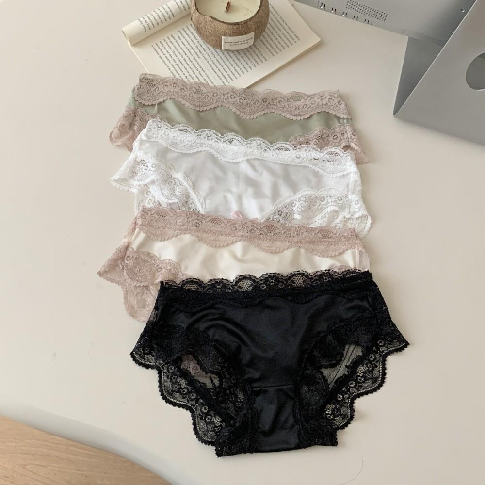 Mesh Transparent Lace Panties Seamless Lace Bow Briefs Thin Underwear for Women  Summer
