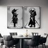 Black and White Japan Samurai Portrait Wall Art Canvas Painting Japanese Warriors Wall Mural Canvas Posters for Living Room Bedroom No Frame