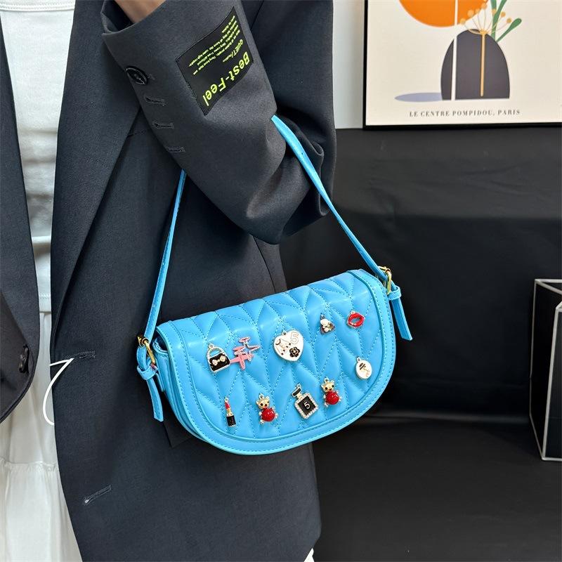 Bags Xiaoxiangfeng Rhombus Women's Bag 2025 New Korean Edition Fashion Splicing Trend One Shoulder Crossbody Saddle Bag