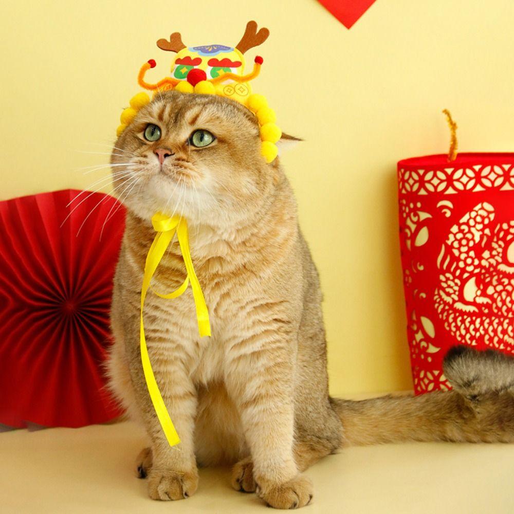 Cartoon Dog Spring Festival Decoration Cute Pet Clothing Cat New Year's Tiger Head Hat  Kitten