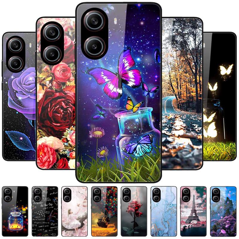 For Poco X7 Pro 5G Case Flower Hard Back Cover Tempered Glass Cases for Xiaomi Poco X 7 Pro X7Pro Hard Shells PocoX7Pro 2025 New
