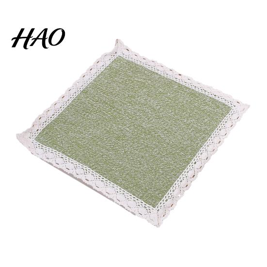 Retro Lace Chair Mat Cotton Linen Pad with Ties, Square Summer Seat Solid Wood Trim, 15.75" X Breathable Washable for Dining Office