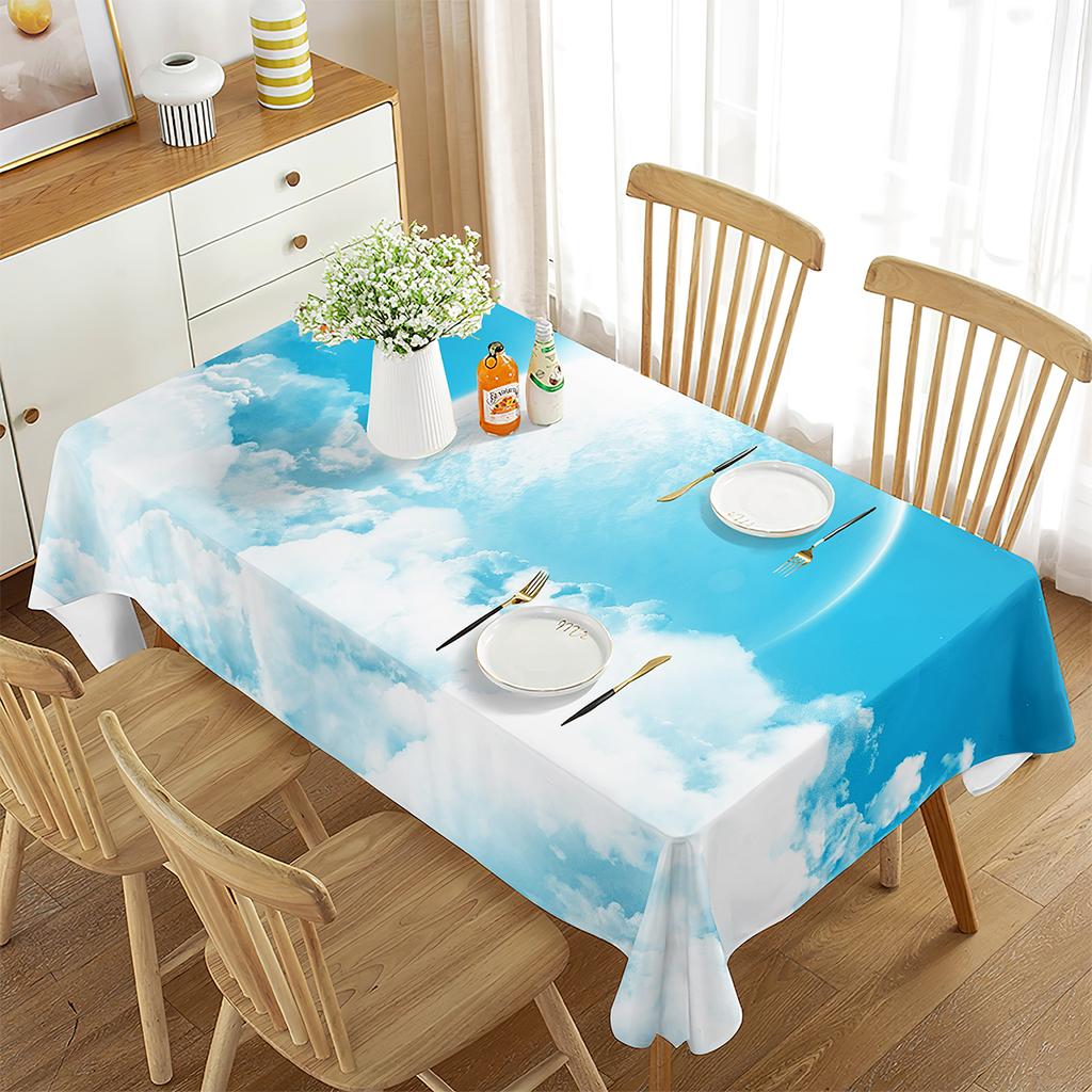 Cartoon White Cloud Rainbow Pattern Tablecloth Cute Cloud Rectangular Table Cover for Party Living Room Dining Room Decoration