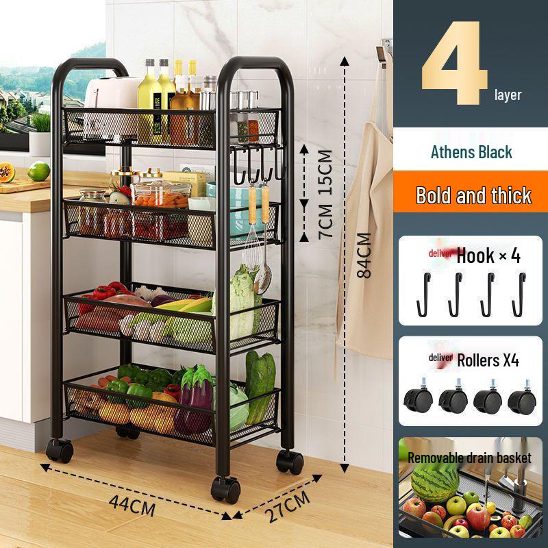 Multi-Layer Movable Kitchen Rack: Floor-Standing Storage Cart for Fruits & Vegetables