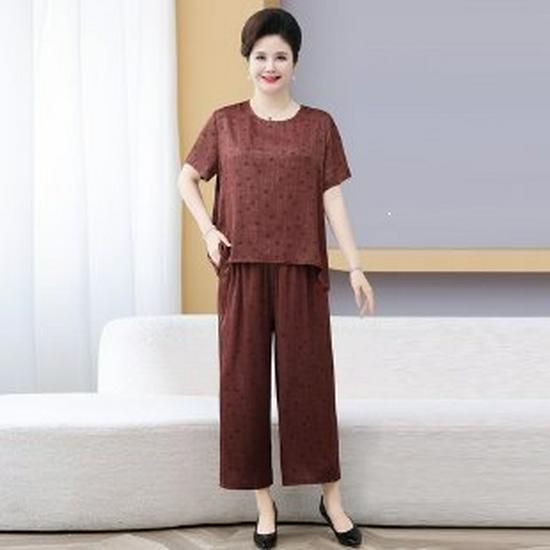 

2026 Plus Size Summer Set: Short-Sleeve T-Shirt & Pants for Middle-Aged and Elderly Women 7XL червоний