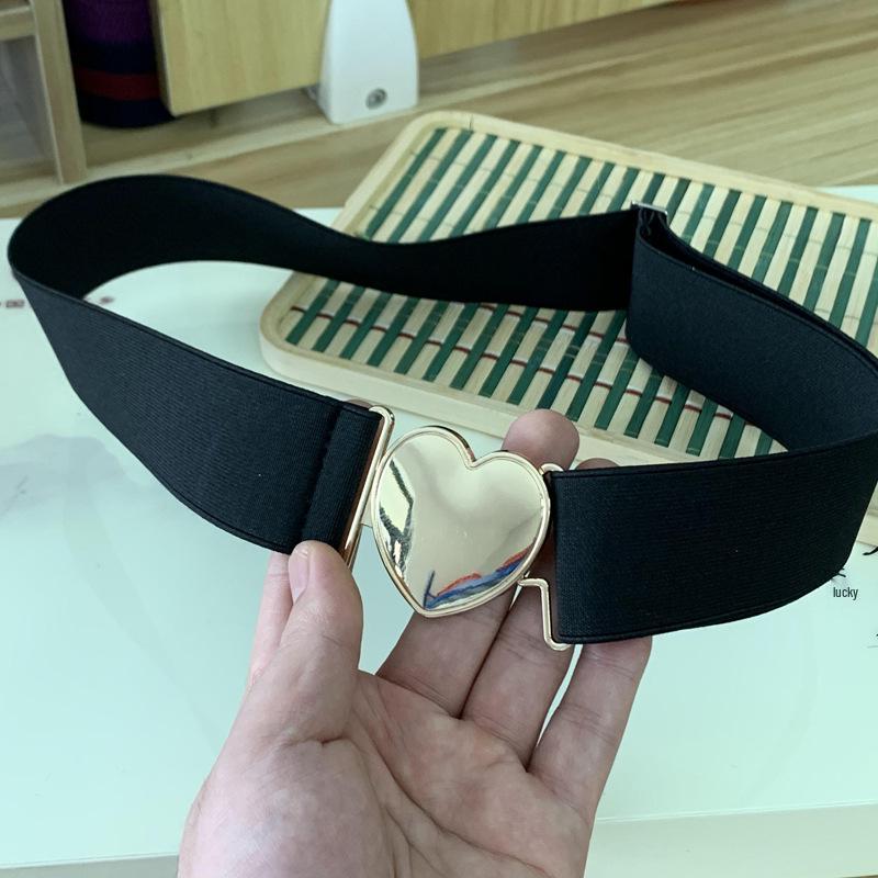 4CM Women's Elastic Waist Heart Pattern Leather Belt for Dress and Jeans