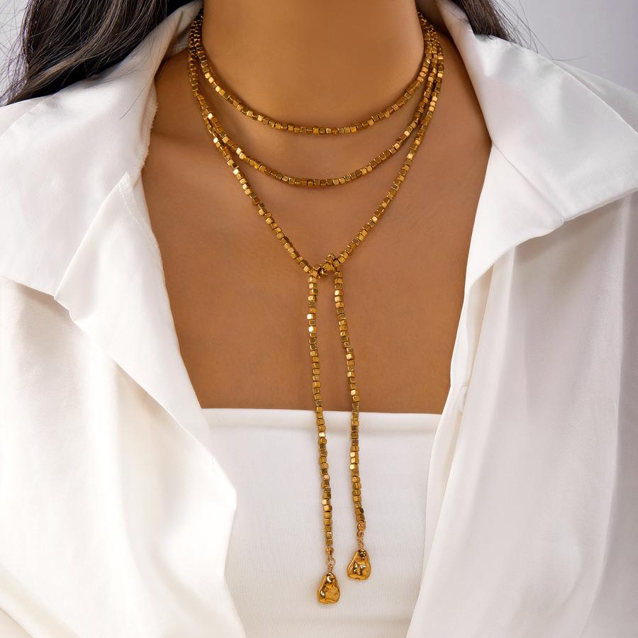 Luxury Aesthetic Hip Hop Irregular CCB Pearl Strand Necklace Fashion Y-Shaped Round Tassel Choker