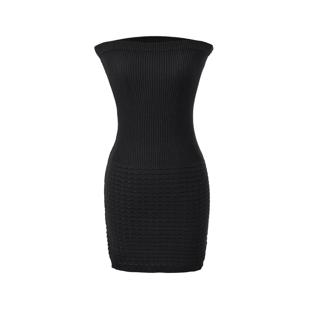 Pure Desire Strapless Bodycon Knit Mini Dress: Slim-Fitting, Waist-Cinching, Textured for Figure Highlighting.