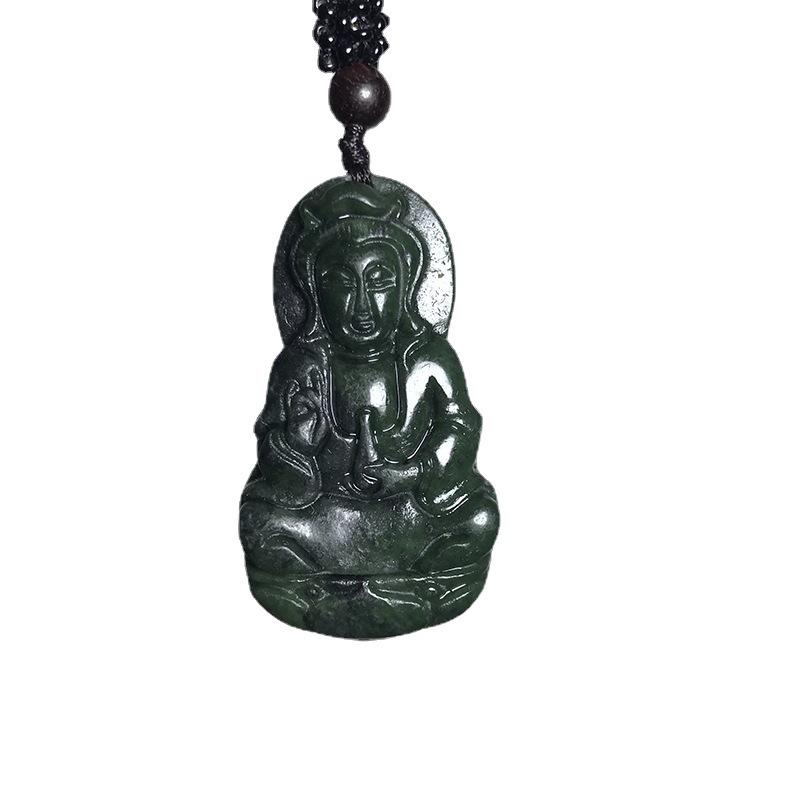 Tibetan Jade Guanyin Pendant - Serpentine Life Buddha Design