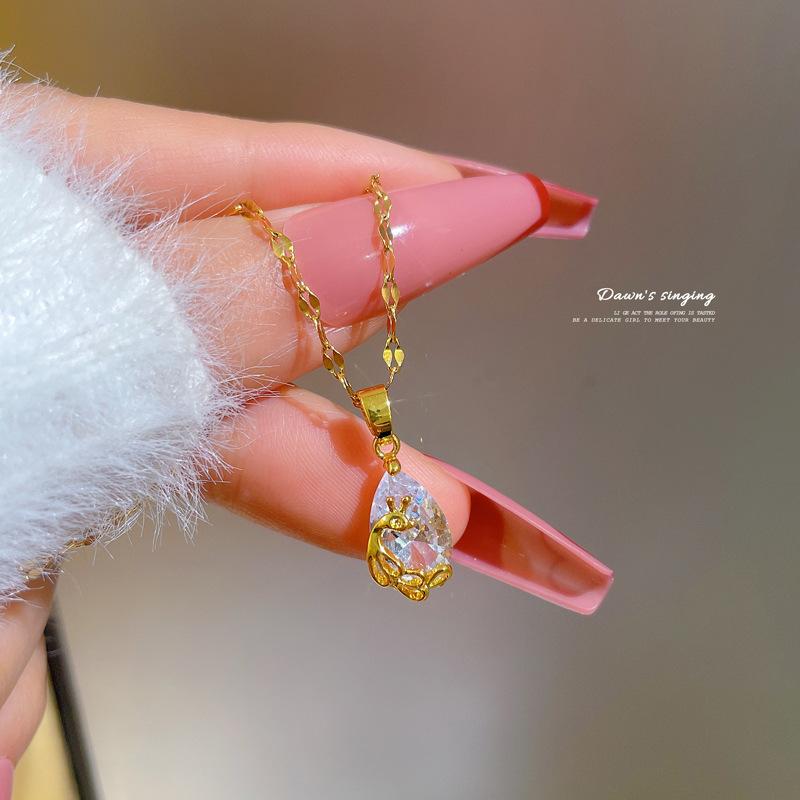 Titanium Steel Water Drop Phoenix Full Of Diamonds Zircon Light Luxury Design Versatile Korean Style Niche Design Live Necklace