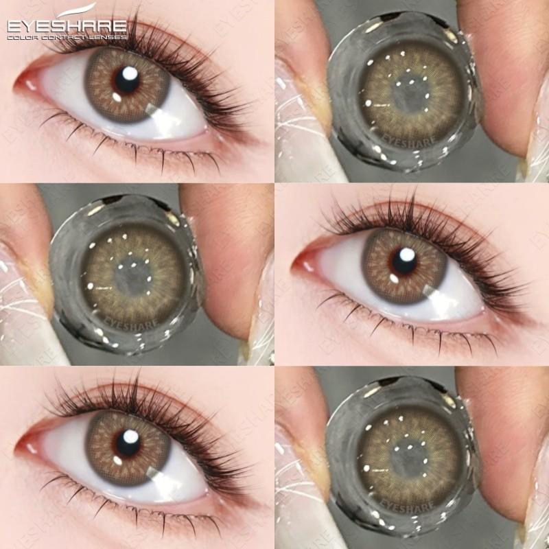 (0~-7.00 Grade) EYESHARE Colored Brown Contact Lenses with Grade Myopia Gray Natural Pupils for Eyes 14.2mm Prescription Lens