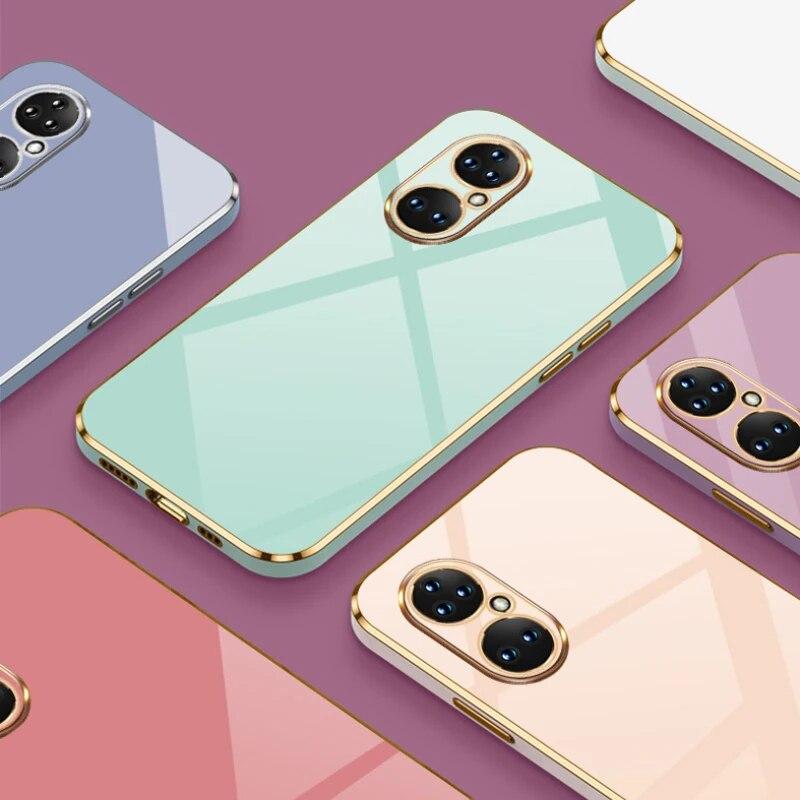 Dla Huawei P50 Pro Case Huawei P50 Phone Case JAD-LX9 ABR-LX9 Luksusowe Kwadratowe Poszycie Odporne Na Wstrząsy Silikonowe Back Cover P50 PRO Cases