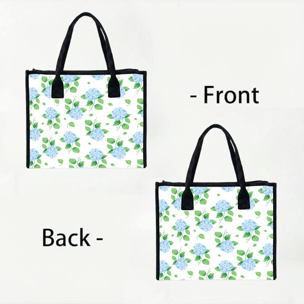 Blue Hydrangea Print Canvas Tote Bag Daily Casual Reusable Large Shopping Handbag for Women