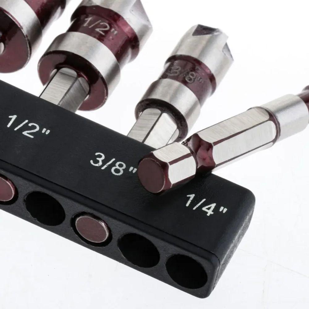5PCS 1/4 3/8 1/2 5/8 3/4inch Countersunk Bits Multi-Size Deburring Bit Countersink Bits  Plastic