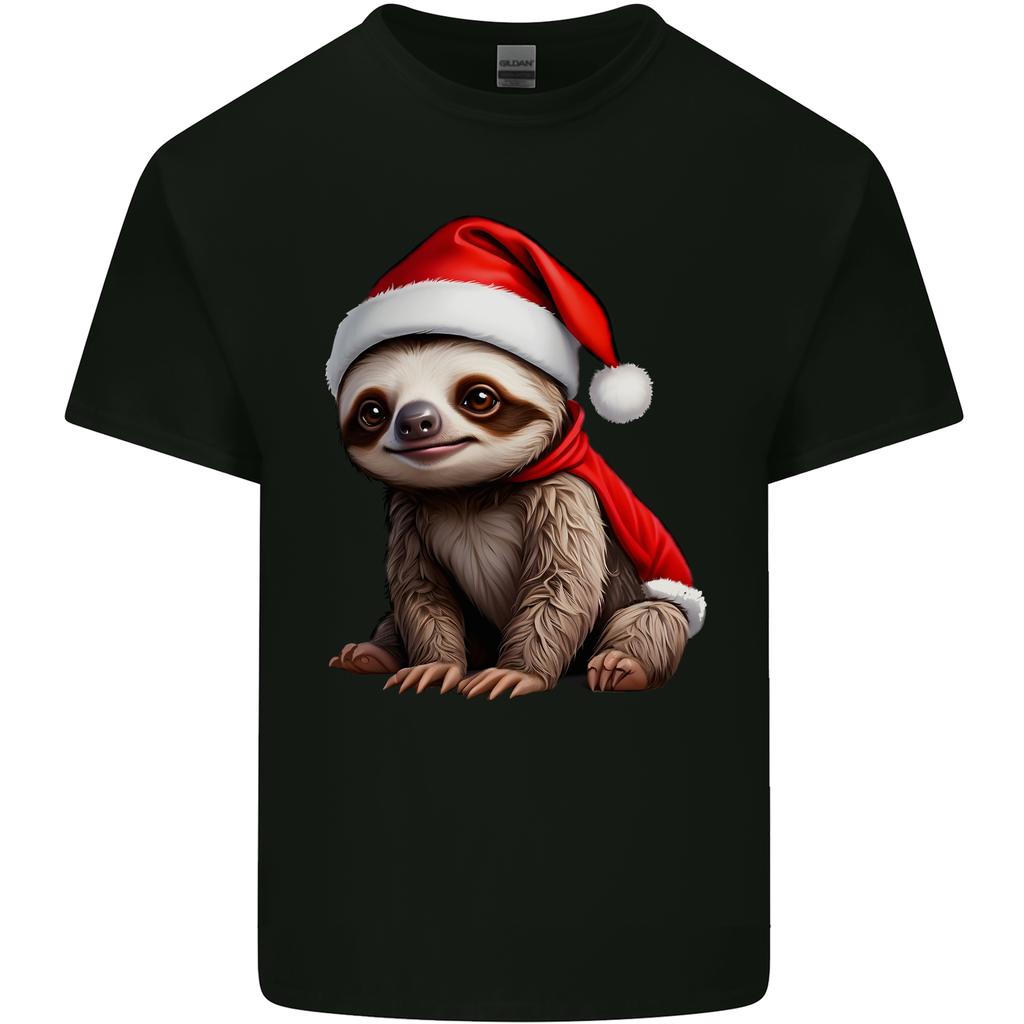 A Cute Christmas Sloth With Xmas Hat on Unisexs Light Cotton TShirt