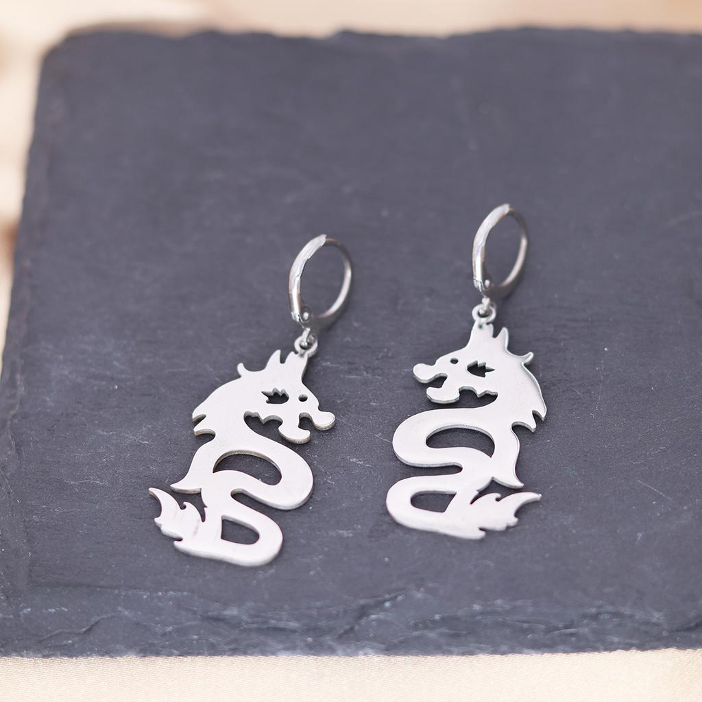 Kinitial Stainless Steel Bulldog Unicorn Dragon Fairy Turtle Sword Death Moth Earrings For Women Trendy Piercing Jewelry