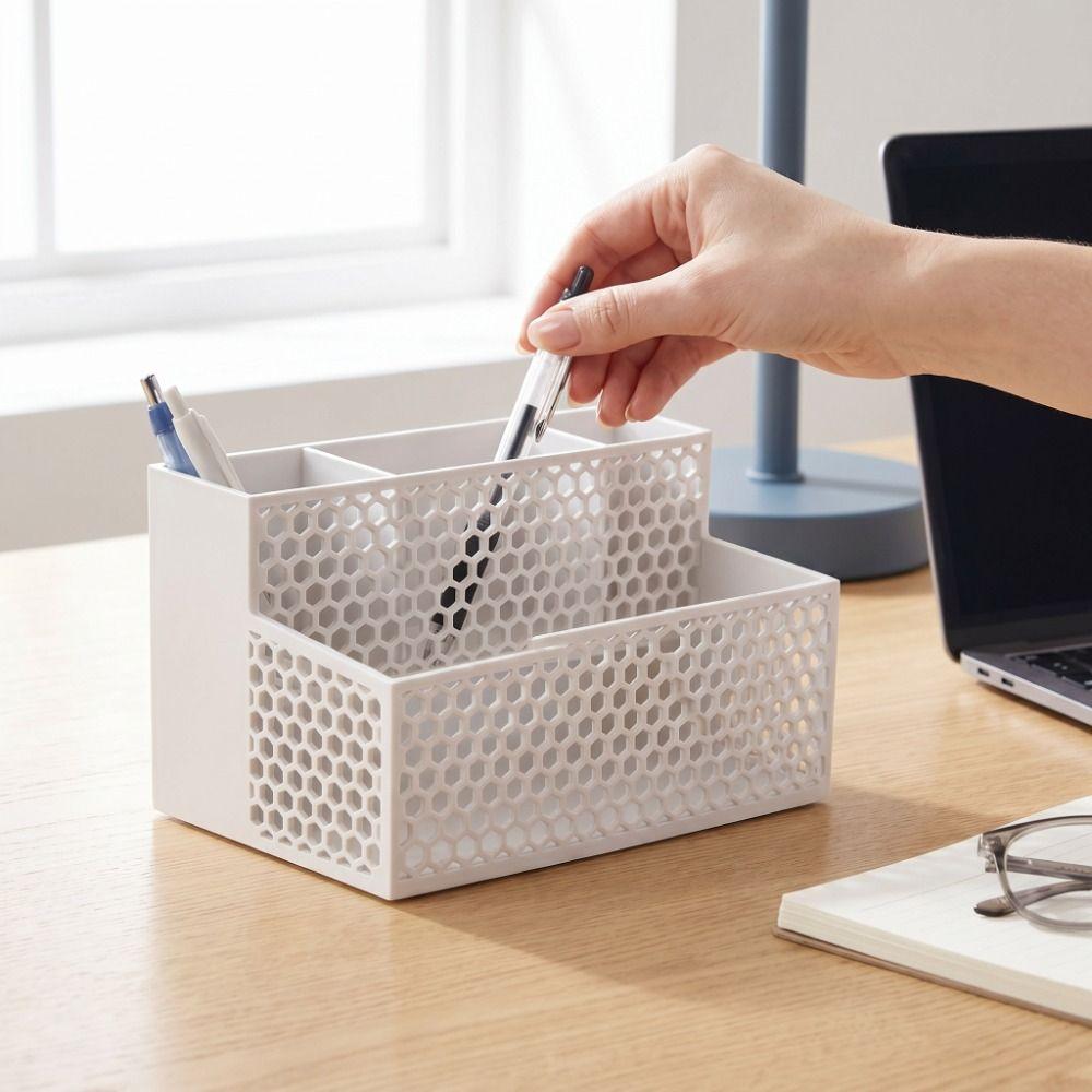 Large Capacity Storage Box Hollowed-out Pen Holder Office Supplies Makeup Holder Desk Supplies