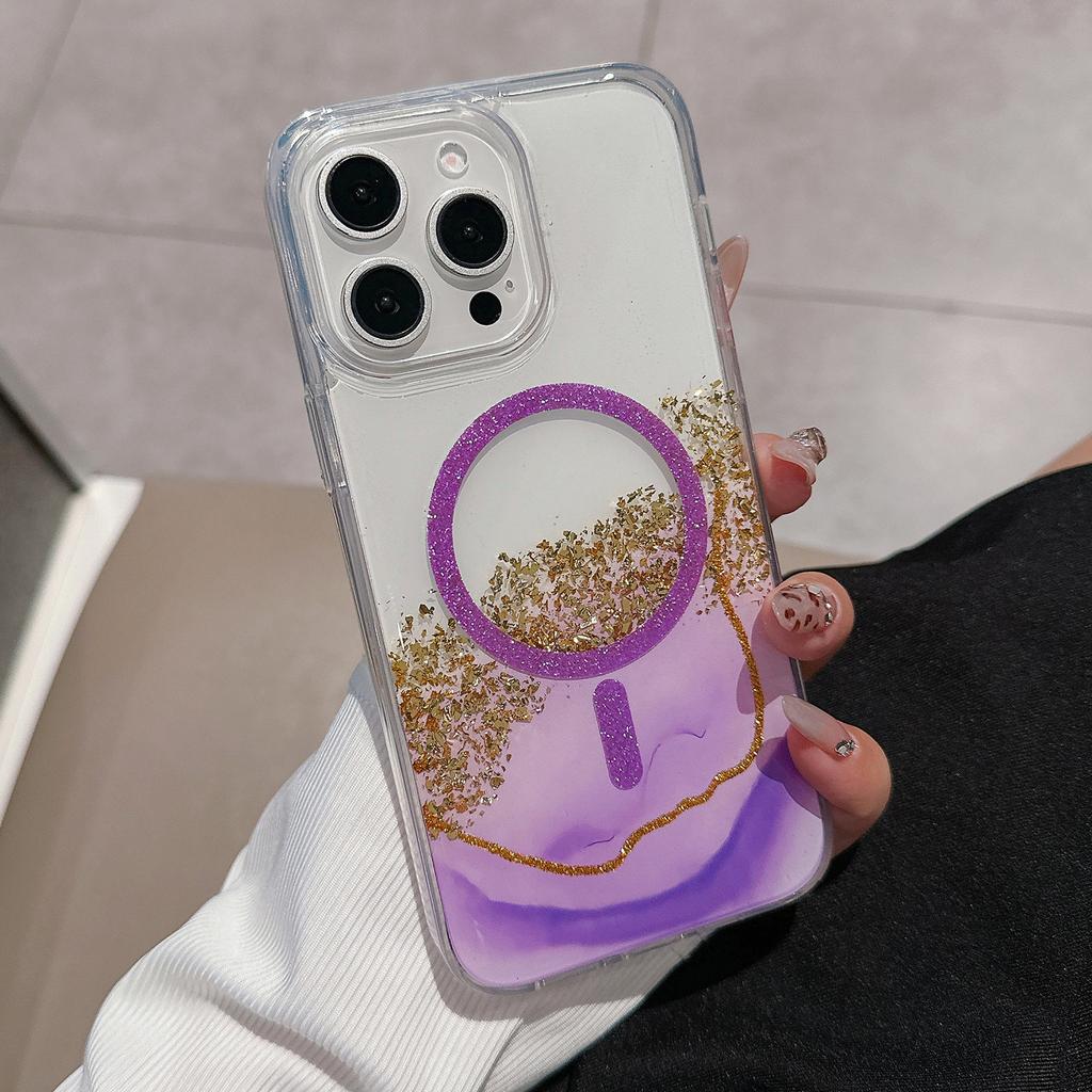 For iPhone 14 Pro Max Case Compatible with MagSafe Epoxy Marble Texture PC+TPU Phone Cover