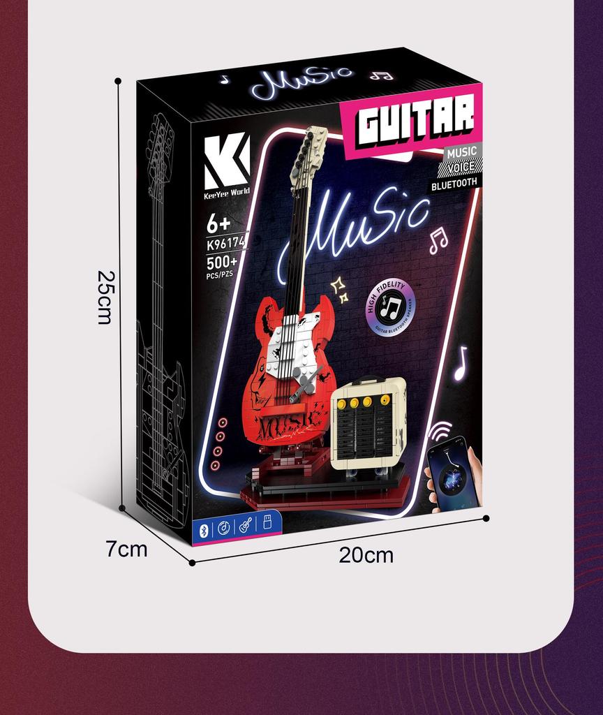 Kaiyu Electric Guitar Building Blocks - Compatible with LEGO, Creative Toy Gift for Boys Ages 5-12