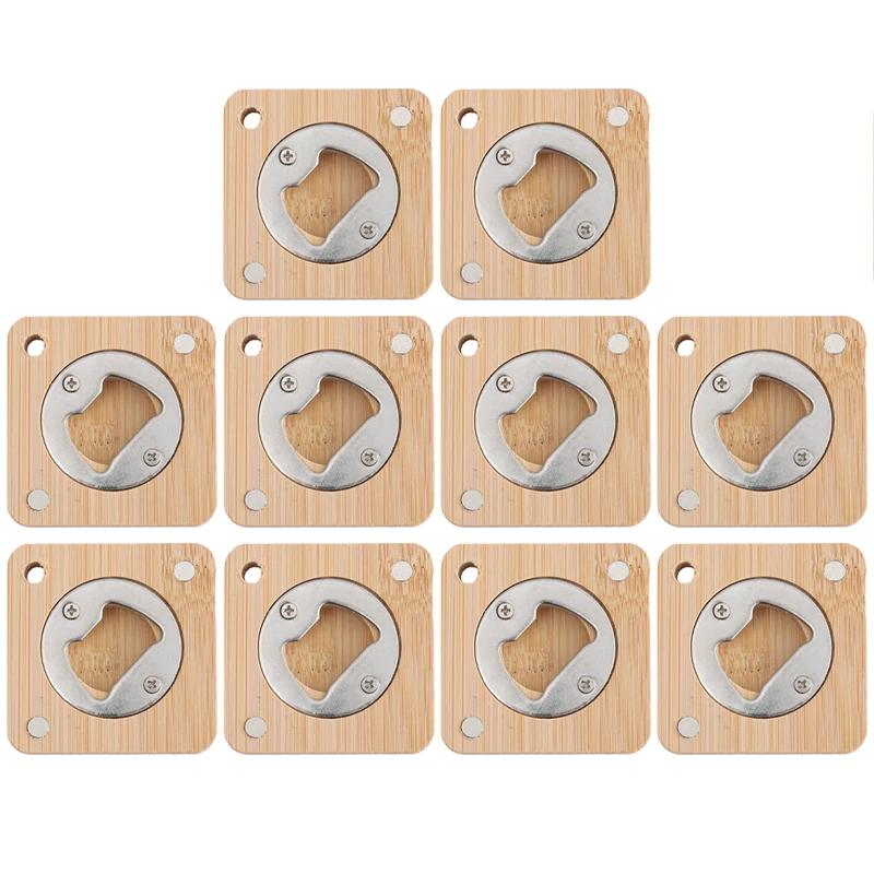 10/1 pièces Décapsuleur Magnétique Carré Décapsuleurs de Bouteilles de Bière en Bambou Aimant Autocollants Réfrigérateur Outils de Cuisine Bar Cadeaux de Mariage
