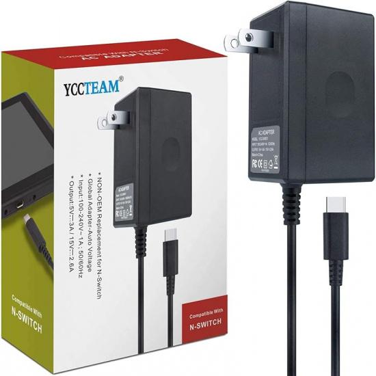 45W Charger for Nintendo Switch, YCCTEAM Charger AC Adapter Power Supply 15V 3A Fast Charging Kit Compatible with Switch OLED/Dock and Pro Controller чёрный