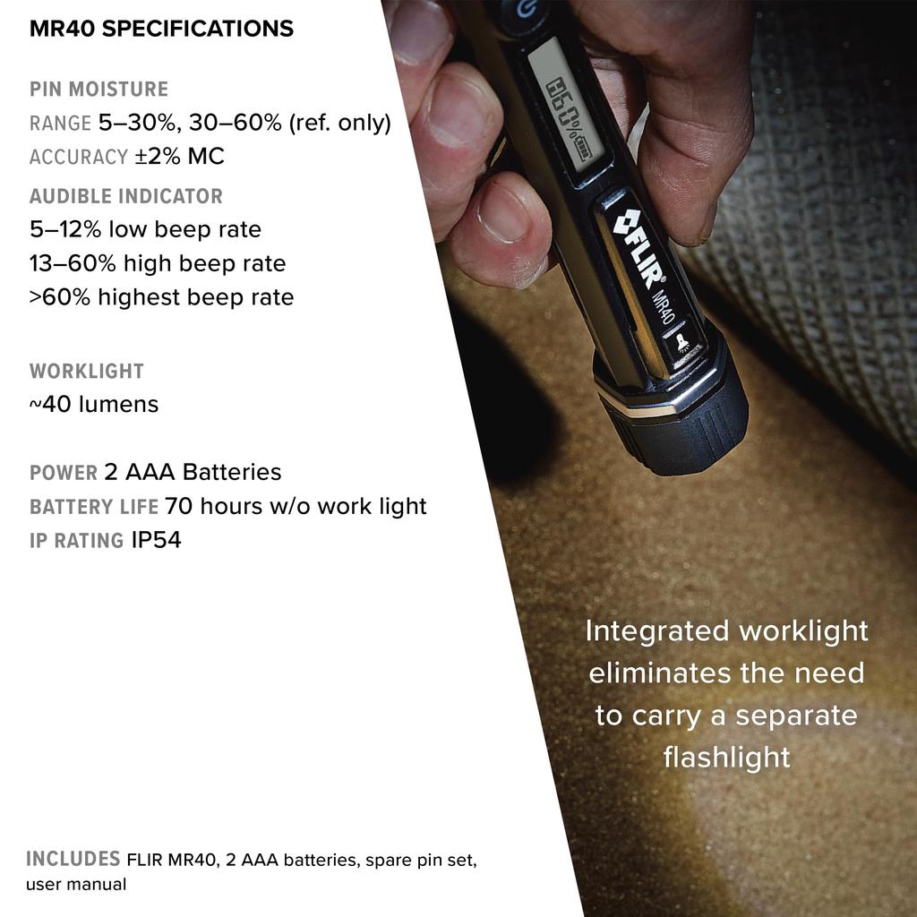 FLIR MR40 Moisture Pen 40 Lumen Flashlight - - Built-in