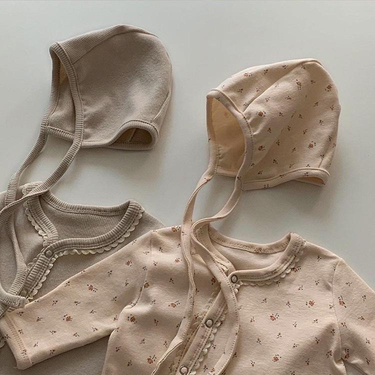 Autumn Floral Lace Long Sleeve Baby Romper with Hat