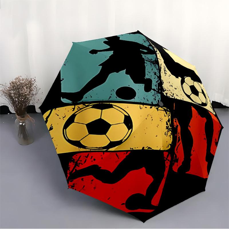 1pc Soccer Players Automatic Folding Umbrella, 8-Rib Durable Iron Frame, Compact Travel Umbrella for Women & Men 038