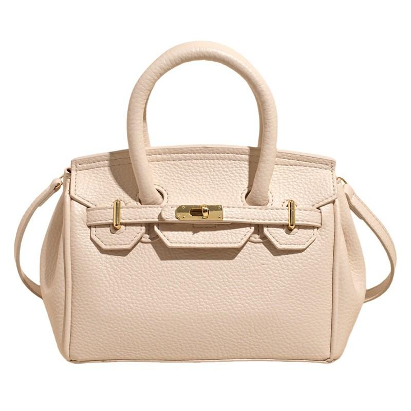Solid Color Handheld Leather Bag With Lock Closure For Casual Outings