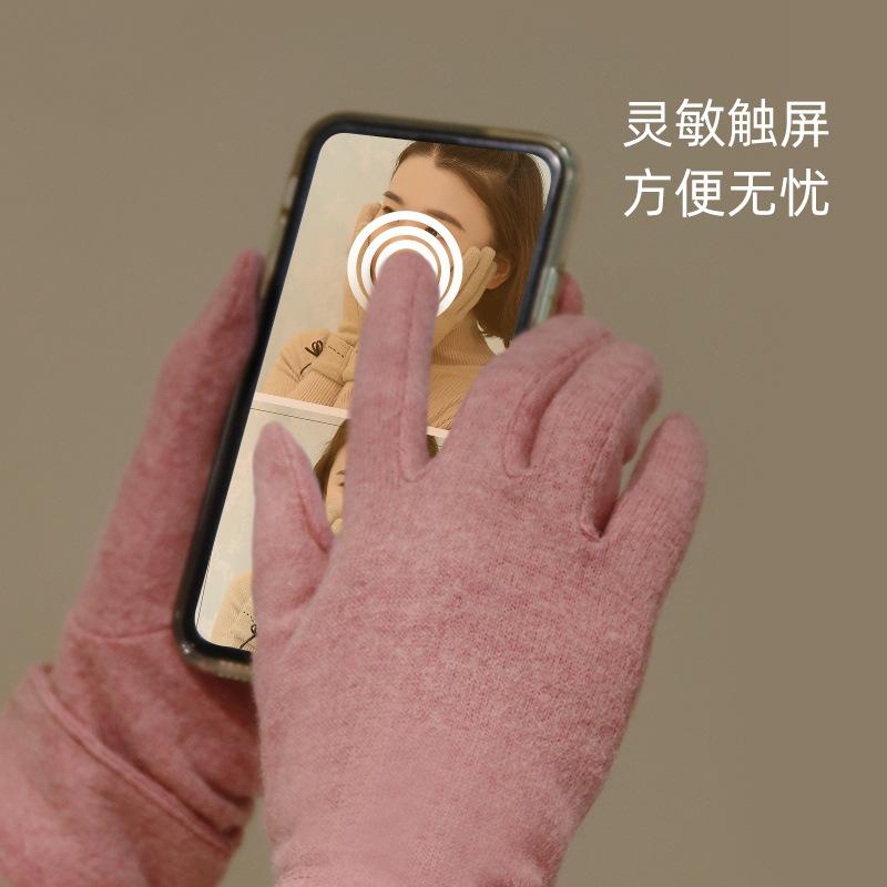 Wool Gloves Women Autumn Winter Windproof Cold Proof Fleece Warm Outdoor Sports Driving Touchscreen Finger Gloves