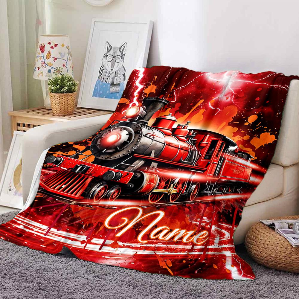 Electric Thunder A Red Steam Locomotive Roaring Through Lightning Cozy Blanket Text Warmthful Decor Great For Sofa Couch Office Bed Picnics Allseason