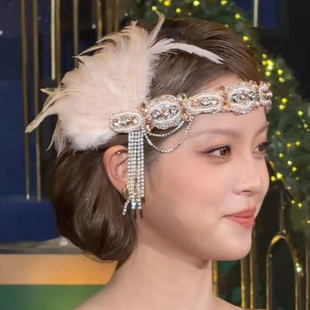 Vintage Cosplay Dress Headwear Crystal Gatsby Headpiece Gatsby Style Feather Headband Girls