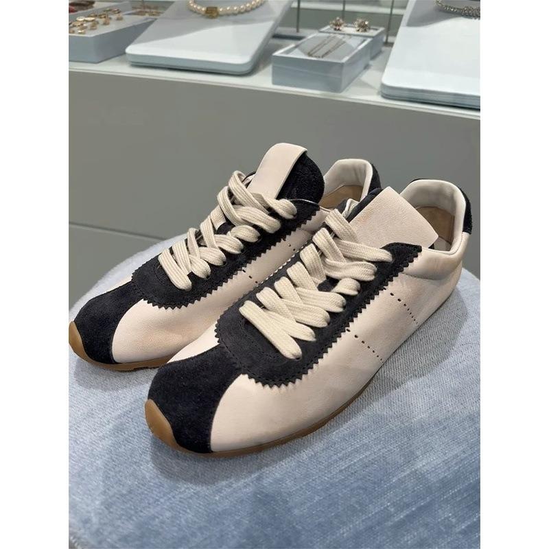 Cowhide version~ retro color matching leather women's flat-bottomed casual sports shoes are light and versatile