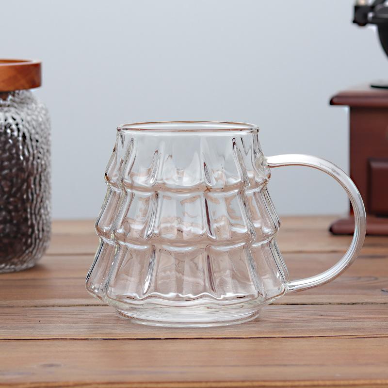 Christmas Tree Glass Coffee Mug with Straw and Lid Heat Resistant Wishing Cup Latte Cappuccino Cup Gift Set 350ml