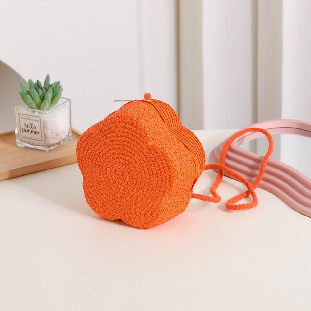 Kawaii Straw Small Shoulder Bag Flower Shape Woven Crossbody Bag Fairy Beach Straw Bag  Summer