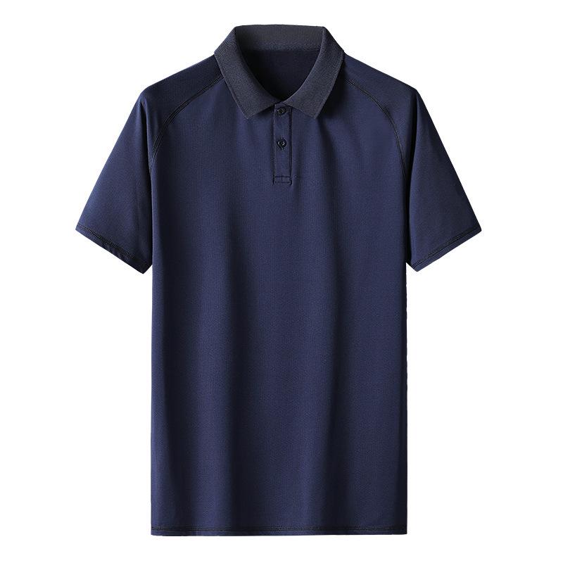 

Мужская летняя рубашка-поло из ледяного шелка, быстросохнущая - Легкая тонкая однотонная с коротким рукавом для мужчин среднего и пожилого возраста XXL