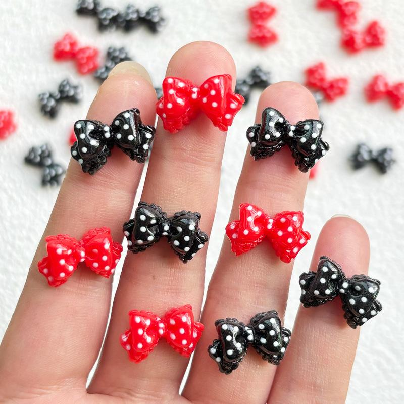 30 Pcs New Kawaii Cartoon Black Red Bow Knot Resin Scrapbook Diy Decorative Hair Clip, Pendant Jewelry Manicure Accessories A52