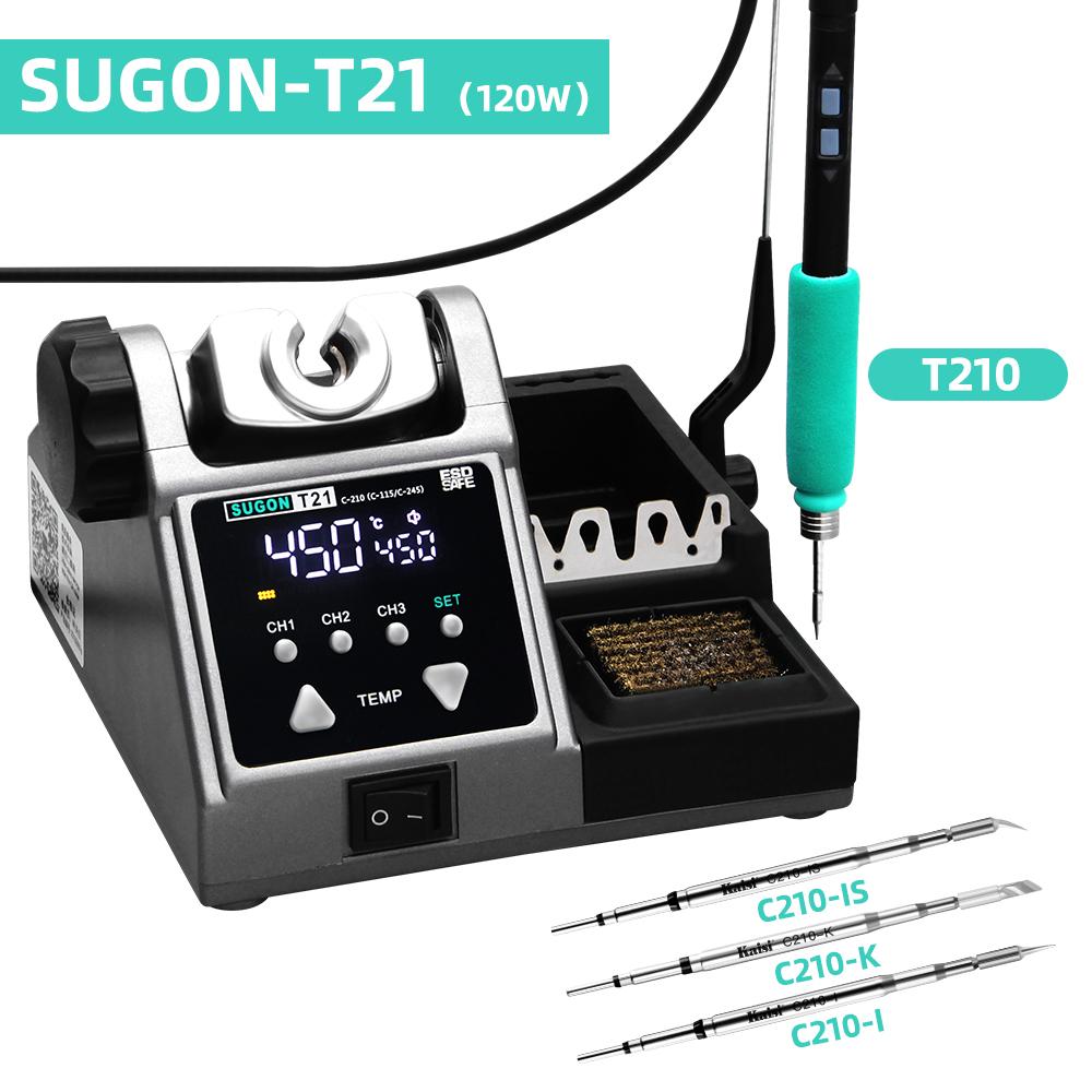 

SUGON T21 Soldering Station Compatible Original Soldering Iron Tip 210/245/115 Handle Control Temperature Welding Rework Station 110v